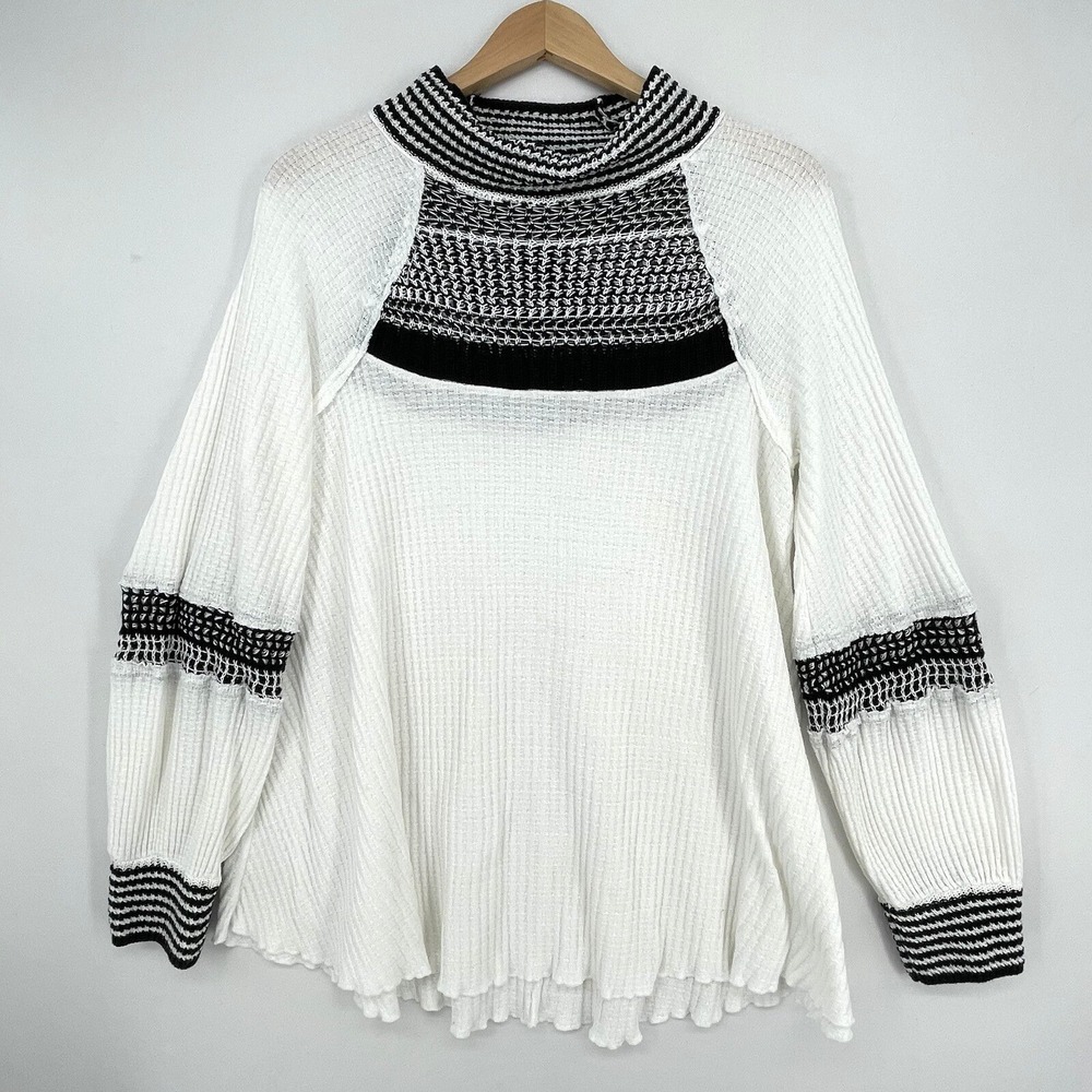 Free People Women's Snow Day Tunic Top Balloon Sleeve Knit Thermal Shirt Size XS